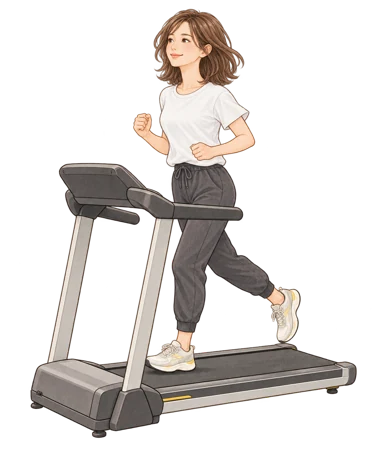 ランニングマシンで走る女性のイラスト